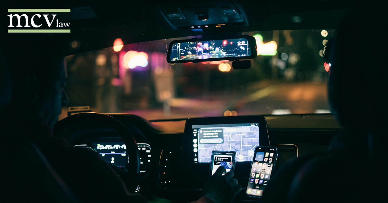 Rideshare vehicle interior at night