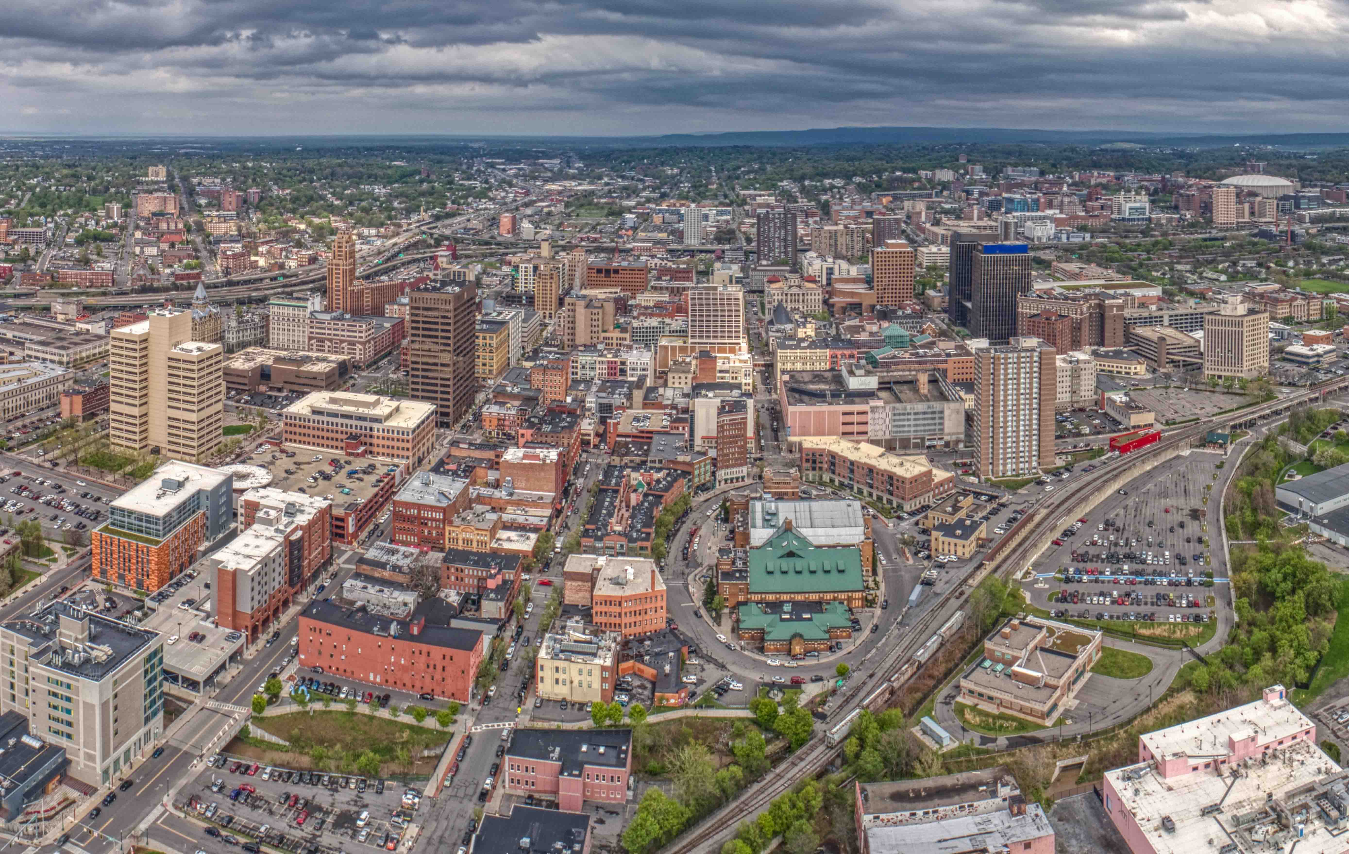 Aerial shot of Downtown Syracuse NY